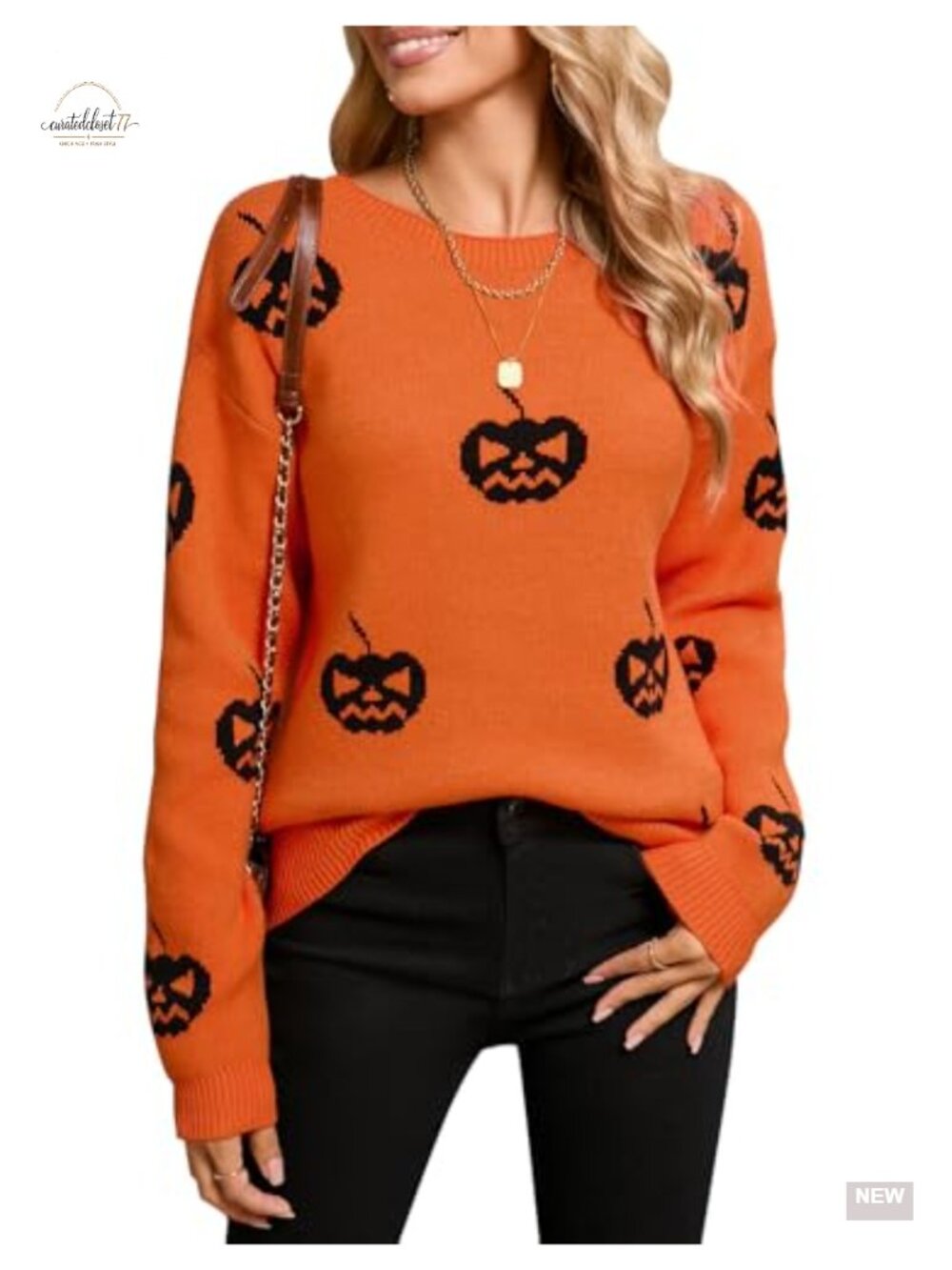 Womens Long Sleeve Crew Neck Heart Pumpkin Pullover Sweater Loose Casual